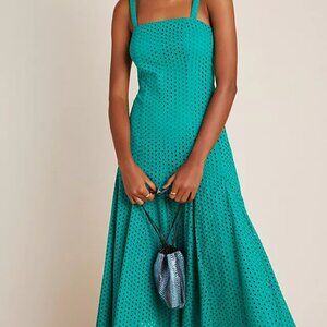 Green Maeve Lelia Anthropologie Eyelet Midi Dress